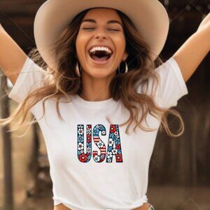 Floral USA Tee (Color: White/New)